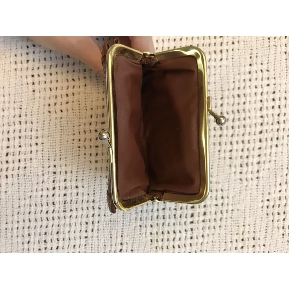 Vintage Avon Star Brand Clamshell Fold Out Dark Brown Cognac Coin Wallet
